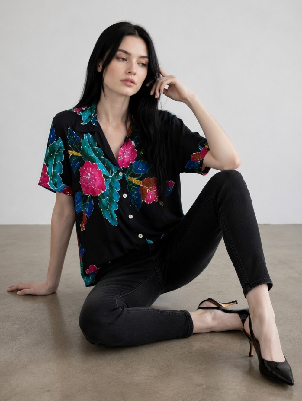 EUC Paradiso XL Tropical Floral Sequined Button Down Vintage Hawaiian Top!